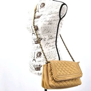 Big Buddha Quilted Crossbody Bag Purse Cognac Vegan Leather Chain Strap